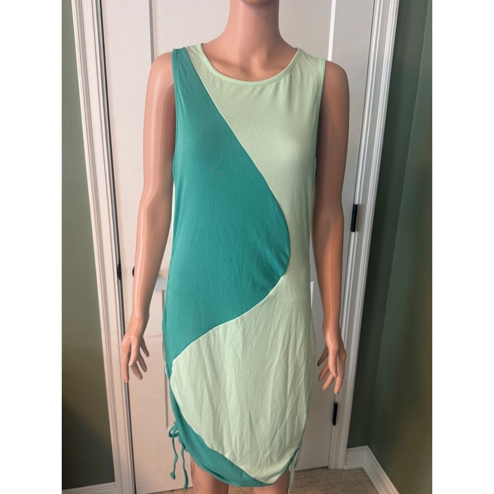 Verdusa Colorblock Bodycon Dress Womens XL Green NEW Cinch Sides Ribbed Knit